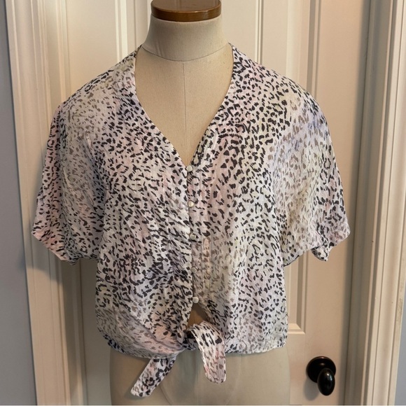Rails XS Thea Rainbow Cheetah Button Tie Top Blouse Oversized - Picture 1 of 7